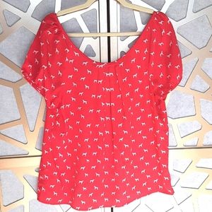 EUC OLD NAVY Bow Back Dog Print Blouse